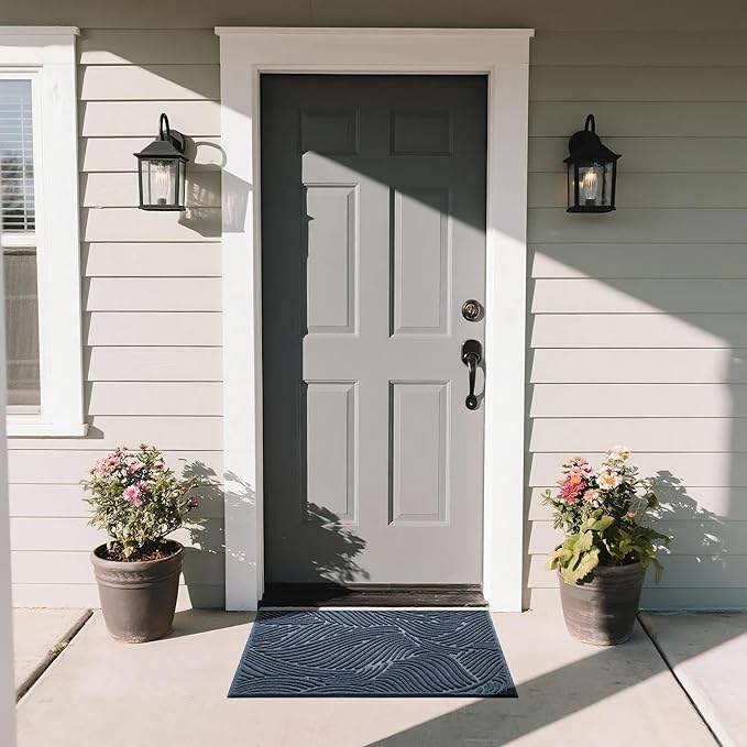 Yimobra Doormat Indoor Outdoor Entrance, Simple Stripes, All-Weather Waterproof & Non-Slip Mat for Front Door, Heavy Duty Polyester Welcome Mat for Garage, Patio-29.5x17, Blue