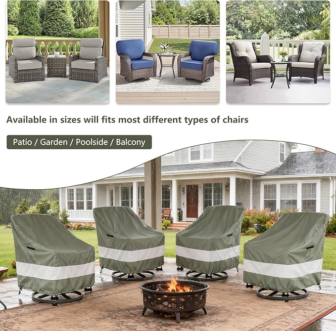 Outdoor Swivel Chair Cover 4 Pack,Waterproof 100% Outdoor Patio Chair Covers,35W x 37 D x 38.5 H inches,Outside Furniture Lounge Deep Seat Cover -Grayish Green