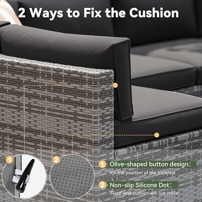 Aoxun Replacement Cushions for Outdoor Furniture, 14-Piece Outdoor Cushions for Patio Furniture, Deep Seat, Waterproof & Fade Resistant Couch Cushion for 6-Seat Patio Conversation Sets, Black