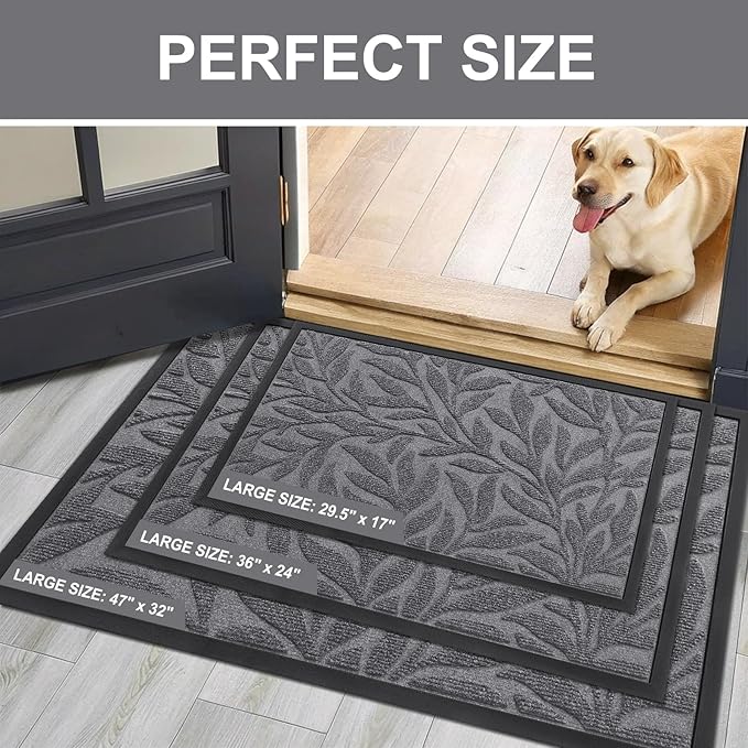 Smiry Front Door Mat Indoor Outdoor Entrance, Heavy Duty Natural Rubber, Trap Dirt and Moisture, Non-Slip Doormats, Low Profile, Easy Clean Patio Porch Entryway Mat, 29.5x17, Silver Grey