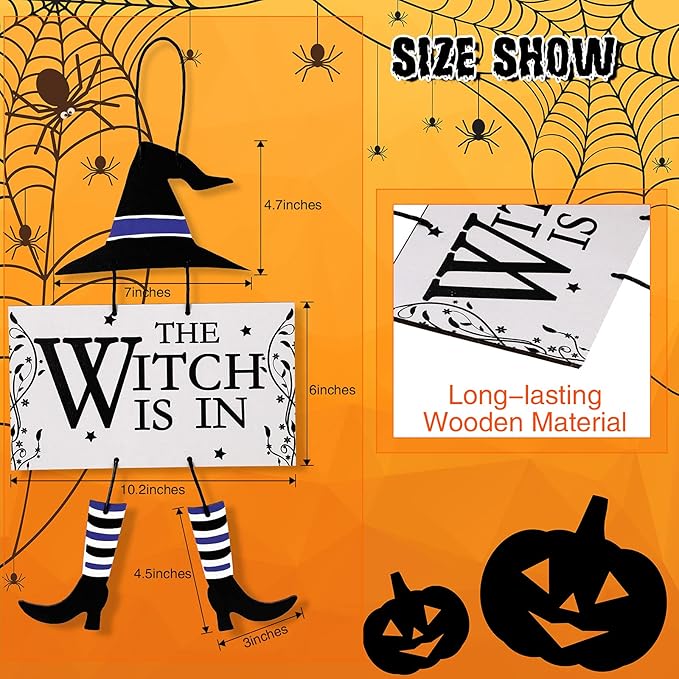 Jetec Halloween Hanging Sign Decoration The Witch is in Hanging Door Sign Witch Halloween Welcome Sign Wooden Wall Decor for Halloween Home Party Indoor Outdoor Decoration