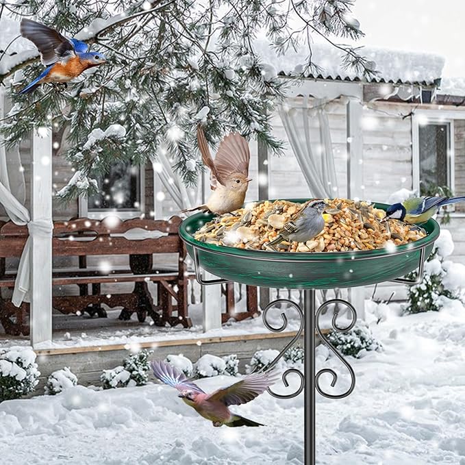 Metal Bird Bath for Outside,Bird Baths Feeder Bowl with 5 Prongs Base Stake,Freestanding BirdBaths for Outdoors Garden Patio Yard Lawn Decor (Vintage Green)