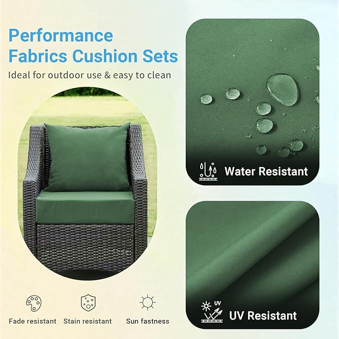 Outdoor Cushions for Patio Furniture,Outdoor Seat Cushion Set 24 x 24 x 4 Inch,Waterproof & Fade Resistant Outdoor Chair Cushions,Deep Patio Chair Cushion with Removable Cover,ForestGreen