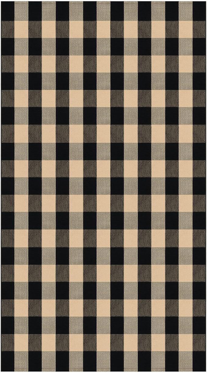 IOHOUZE Buffalo Plaid Rug 5x7 Ft Indoor Outdoor Rug, Washable Rugs for Living Room, Spring Summer Welcome Mats Outdoor, Cotton Area Rug for Farmhouse/Entryway/Home Entrance,Tan Black