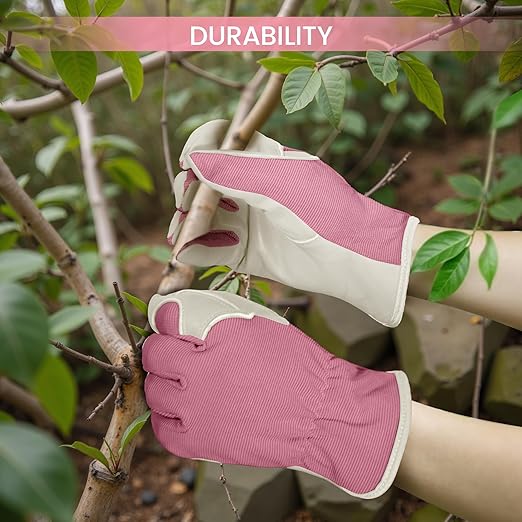 Gardening Gloves, Garden Gloves for Women and Men, Thorn Proof Working Gloves, Durable Leather Work Garden Gloves for Yard & Outdoor Work, Purple, M