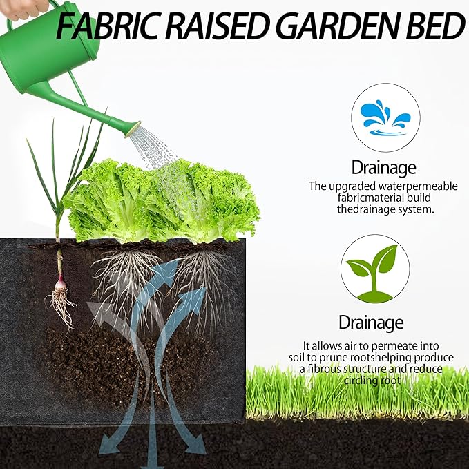 2-Pack 3 Grids Fabric 20 Gallon Grow Bags, 3x1x1ft Thickened 400G Nonwoven Fabric Raised Garden Beds with Handles - Indoor Outdoor Planters for Vegetables, Herbs, Flowers