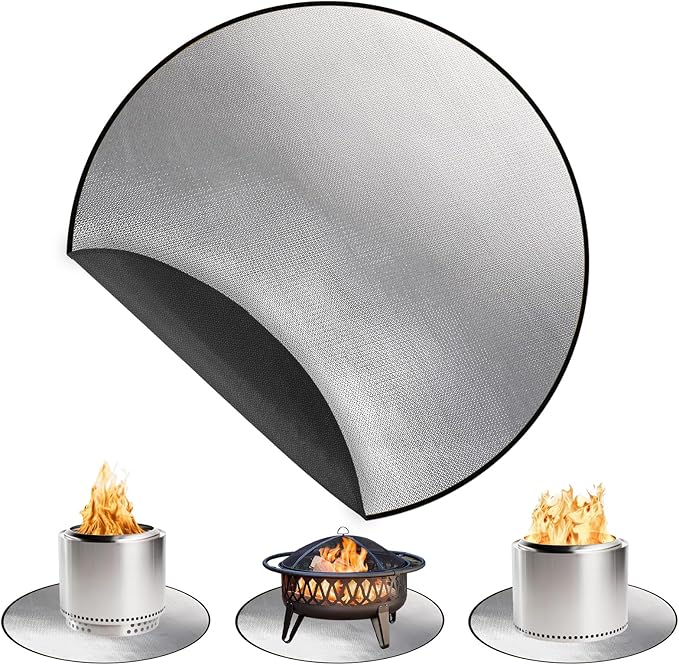 DocSafe 36" Round Fire Pit Mat for Solo Stove Bonfire,4-Layer Double-Sided Fireproof Heat Insulated Under Grill Mat Protector for Deck,Patio,BBQ,Oil-Proof and Reusable and Waterproof,Black＆Silver