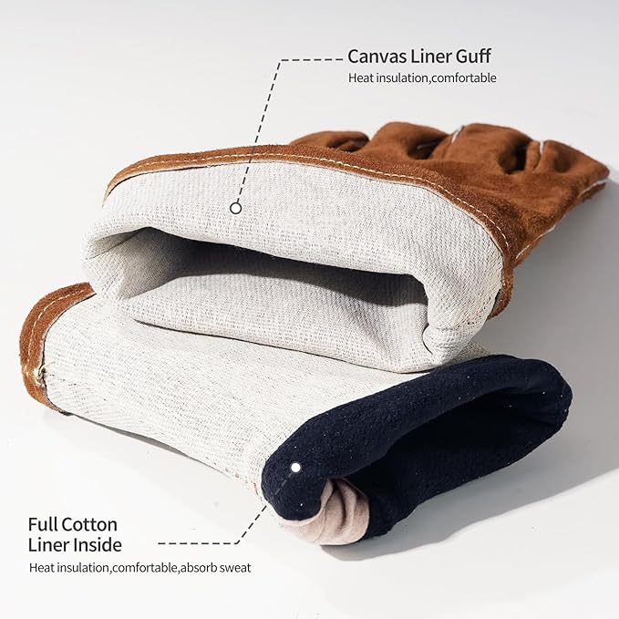 Leather MIG Welding Gloves with Reinforced Palm, Kevlar Stitching, Heat Fire Resistant for Welding/Grilling/BBQ