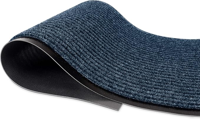 LuxUrux Striped Blue Door Mat - Heavy Duty, Indoor/Outdoor, Waterproof, Low-Profile (4x10 Feet) - Ideal for Entry, Patio, Garage - Durable Solution for High Traffic Area