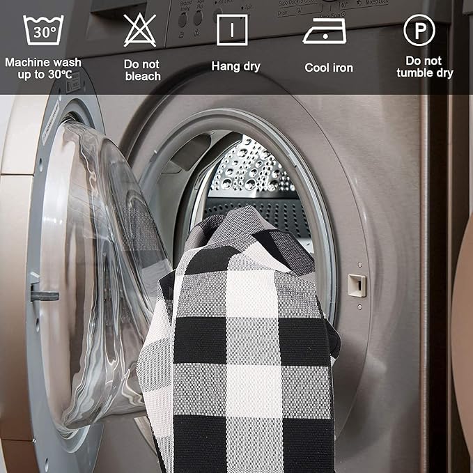 SEEKSEE Cotton Buffalo Plaid Rug 3'x5' Black and White Checked Rug Washable Doormats Indoor Outdoor Rugs for Layered Front Door Mats, Porch, Kitchen, Farmhouse, Entryway