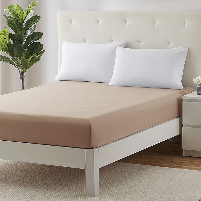 Clara Clark Fitted Sheet, Extra Deep Pocket Fits Deep Mattress, Luxury Soft Fitted Sheet Only, Queen Taupe Sand
