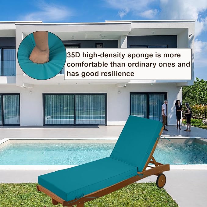 Chaise Lounge Cushions Outdoor Set of 2, Waterproof & Fade Resistant Patio Lounger Cushions, Replacement Sun Lounger Pads with Removable Cover for Pool, Deck, Lawn Furniture