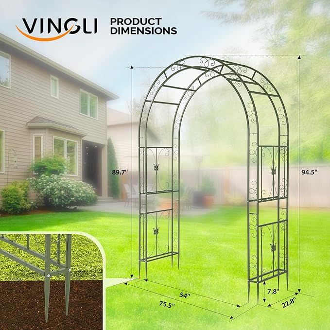 VINGLI Garden Arbor, Arch Archway for Wedding Ceremony Party, Steel Garden Trellis for Plant Climbing, Christmas Garden Decorations Pergola for Garden, Backyard, Lawn (75.5x22.8x94.5) (Olive Green)