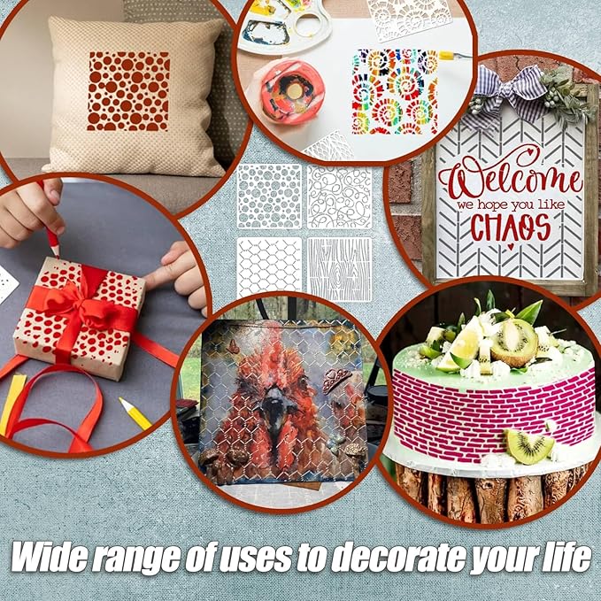 16PCS Geometric Stencils for Painting, Reusable Abstract Layering Stencils for Crafts Reusable on Wood, Furniture, Floor, Drawing Templates for Card Making, Cake Decorating, Rock Painting