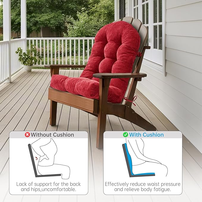 Rocking Chair Cushions Set - Non-Slip Adirondack Chair Cushions with Ties Indoor/Outdoor Rocking Chair Pad for Living Room, Bedroom, Balcony, Office