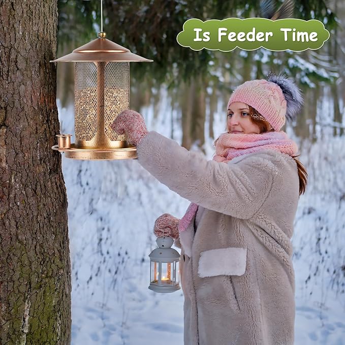 Bird Feeder, Heavy Duty Bird Feeders for Outdoors, Metal Iron Mesh Squirrel Proof with 3 Extra Feeding Ports,4LB Large Capacity Wild Birdfeeder for Outside Hanging Garden Yard Backyard
