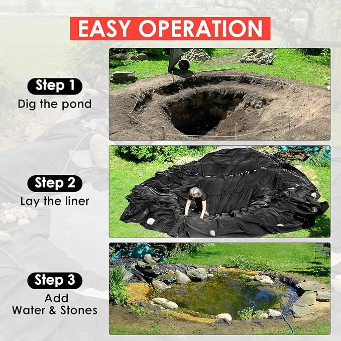 Garvee 10x10 ft Pond Liner, 45 Mil Thickness, Pliable & Durable EPDM Material, Easy Cutting & UV Resistant, for Fish or Koi, Features, Waterfall Base, Fountains and Water Gardens