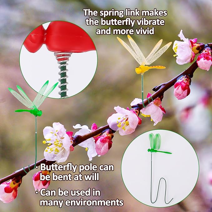 Augshy 50 Pcs Dragonfly Decoration Stakes Garden Dragonfly Artificial Ornaments for Indoor Outdoor Garden Birthday Wedding Party Decor