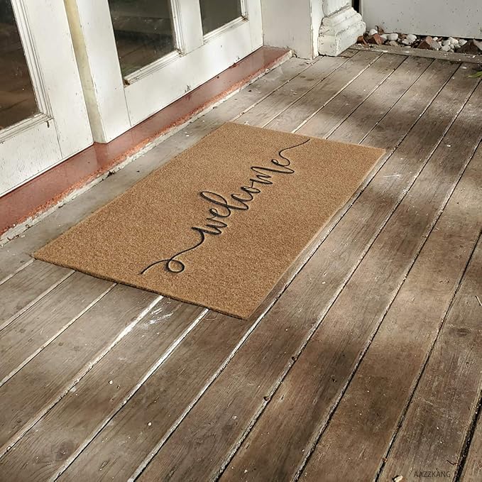 AAZZKANG Brown Door Mat Outdoor Welcome Mat with Non Slip Rubber Backing Easy to Clean Entry Doormat for Indoor High Traffic Areas Front Door Decorative