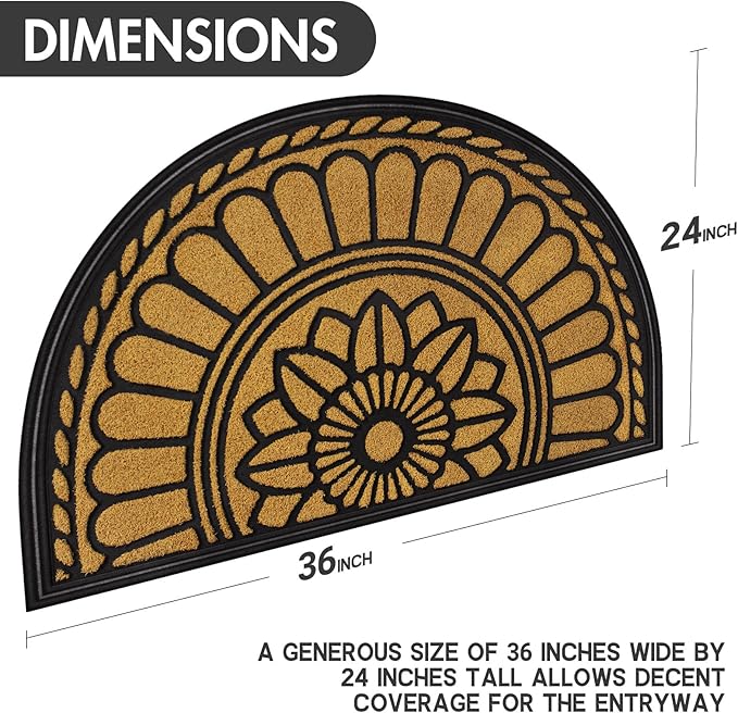 Mibao Half Round Door Mat, Non-Slip Welcome Entrance Way Mat, Durable Rubber Mats, Low-Profile Heavy Duty Doormat, Circle Mats for Garage, Patio, High Traffic Areas, 23.5" x 35.5", Yellow