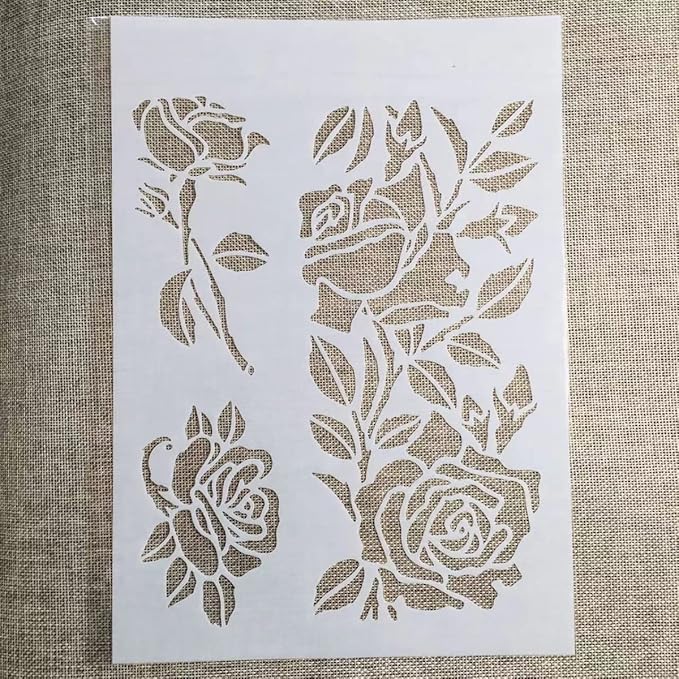TIAMECH A4 Reusable Rose Flowers Stencil for Painting - Floral Leaves Layering Template, DIY Wall Art, Wood Furniture, Scrapbook & Crafts (8.3x11.7inch)