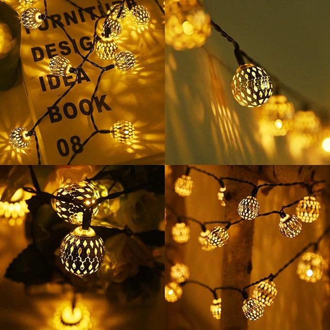 33FT 100LED Solar String Lights Outdoor Waterproof,Globe Solar Fairy Lights Outdoor with 8 Modes,Moroccan String Lights Solar Powered for Garden Yard Porch Wedding Party Decor (Warm White)