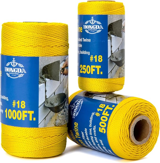 HONGDA Mason Line, 250 Feet #18 Braided Nylon Mason line String Perfect for Masonry Jobs and for The Layout of General Construction, Gardening, DIY Project, Yellow
