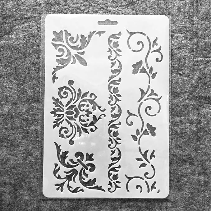 TIAMECH A4 Reusable Floral Edge Line Stencil for Painting - Palace Flower Layering Template, DIY Wall Art, Wood Furniture, Scrapbook & Crafts (8.3x11.7inch)