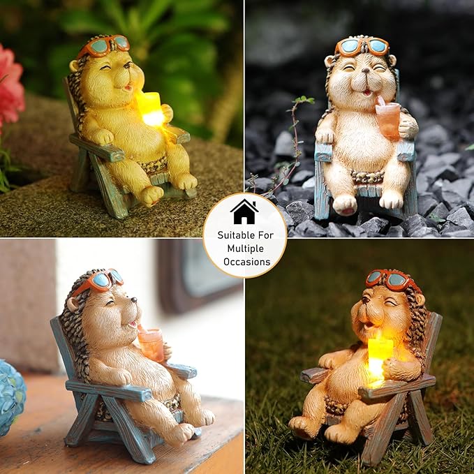 Hedgehog Statue Outdoor Solar Garden Decor for Outside Lawn Yard Patio, Home Office Valentine's Day Decorations Indoor Lights, Ideal Ornaments Birthday Gifts for Mom Women Grandma