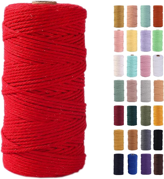 Red Macrame Cord 3mm x 109Yards,Colored Cotton Rope Colorful Cotton Cord Soft Craft Cord Twine for Wall Hanging Plant Hangers Crafts Decorative Projects