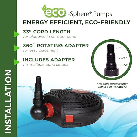 Alpine Corporation PUR5400C Eco-Sphere 5400 GPH Pond Pump with Controller and 33-ft Cord, Energy-Saving, Black/Red