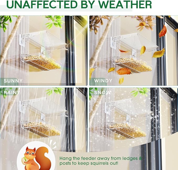 Window Bird Feeder for Outdoors, Clear Birds Feeders Window Mounted with Self-Adhesive Hooks, Outside Wild Bird Watching for Hummingbird,Finch in Garden, Yard, Elderly Kids Viewing