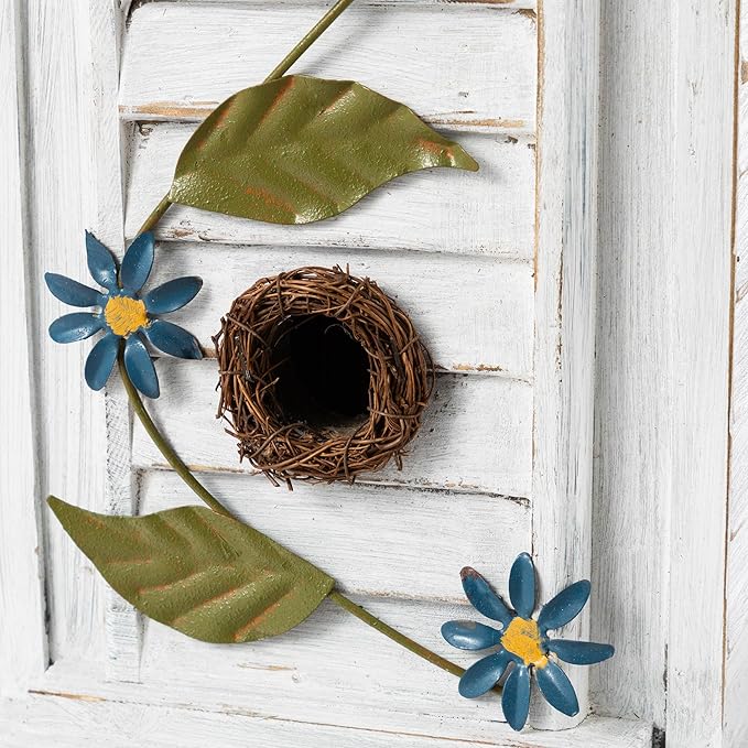 Glitzhome Bird Houses for Outside,Hand Painted Hanging Bird House for Outdoors, 24.25" H Oversized 3-Tiered Villa Decorative Wooden Bird Houses Large Birdhouse for Garden, Washed White