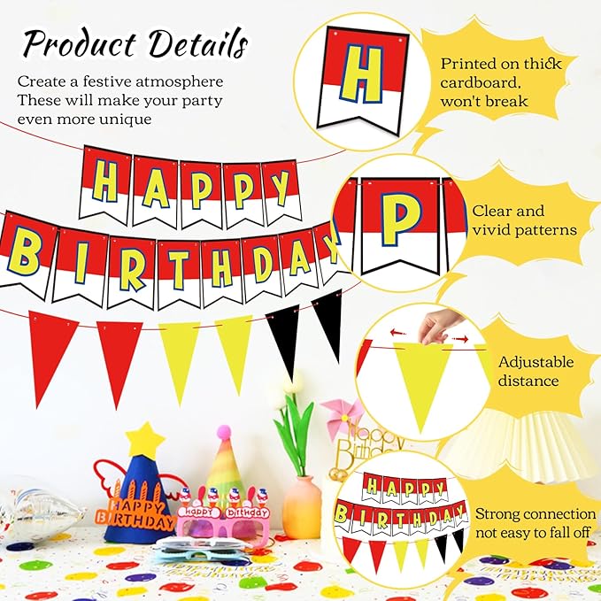Red White Yellow Happy Birthday Decorations Cute Interesting Birthday Decorations Party Decoration Party Supplies Decoration Suitable for Boys Girls Baby Party Children