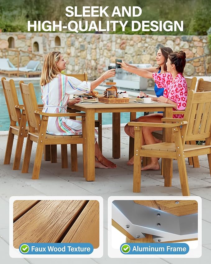 YEFU Outdoor Patio Dining Sets: All Weather 12 Piece Dining Table Set for 10 with Umbrella Hole & Aluminum Frame - Outdoor Furniture Patio 2 Table and 10 Chairs for Outside Backyard/Porch/Deck Teak