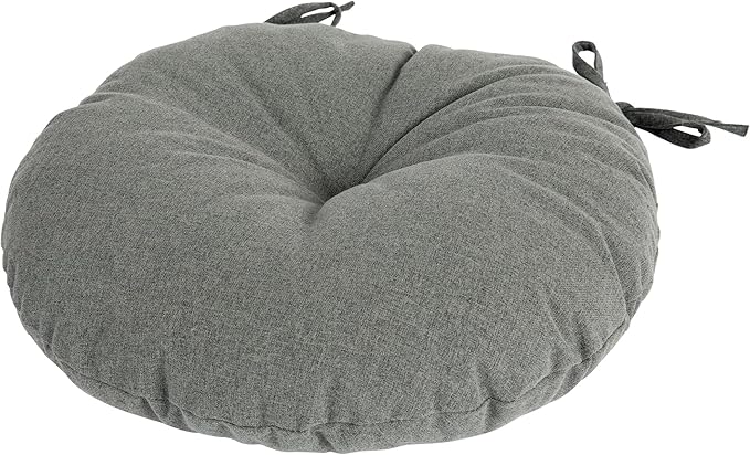 Magpie Fabrics Outdoor 15"x15"x4" Round Bistro Seat Cushions with Ties Set of 2, Tufted Waterproof Patio Floor Chair Pads for Home Garden Balcony Kitchen Office Porch, Dark Grey