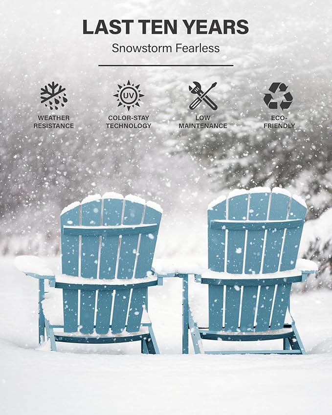 YEFU Adirondack Chairs Set of 6: Outdoor Chair HIPS Plastic Adirondack Chairs - Patio Chairs with Wood Texture - Lawn Fire Pit Deck Porch Garden Chairs for Adults (Blue)