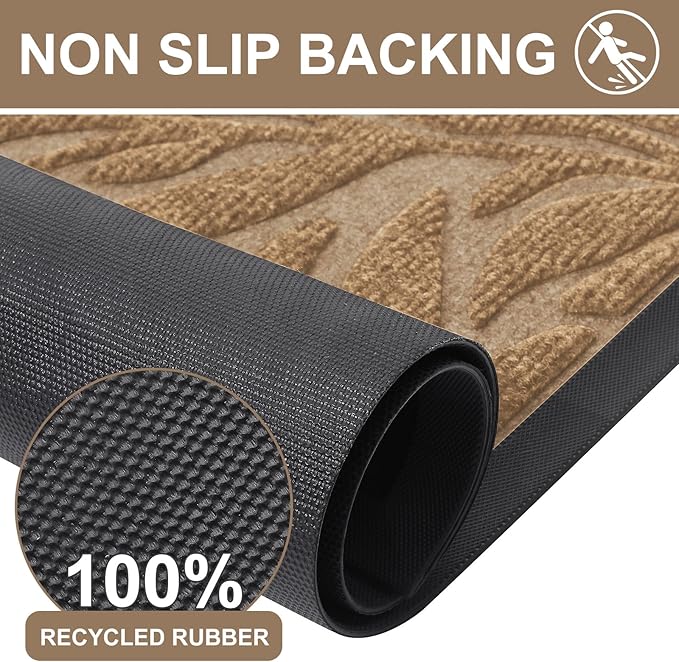 Smiry Front Door Mat Indoor Outdoor Entrance, Heavy Duty Natural Rubber, Trap Dirt and Moisture, Non-Slip Doormats, Low Profile, Easy Clean Patio Porch Entryway Mat, 29.5x17, Coffee