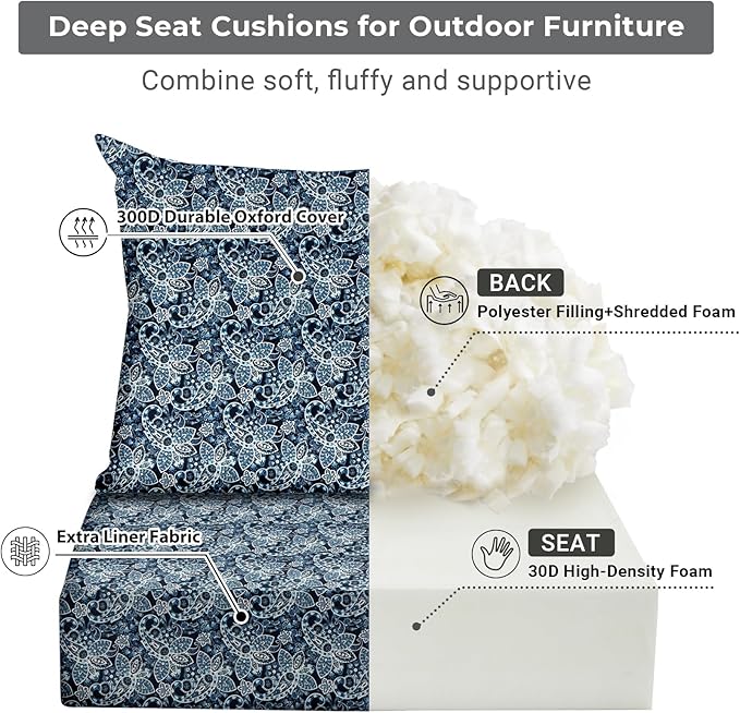 Outdoor Cushions for Patio Furniture,Outdoor Seat Cushion Set 24 x 24 x 5.75 Inch,Waterproof & Fade Resistant Outdoor Chair Cushions,Deep Patio Chair Cushion with Removable Cover,Green Paisley