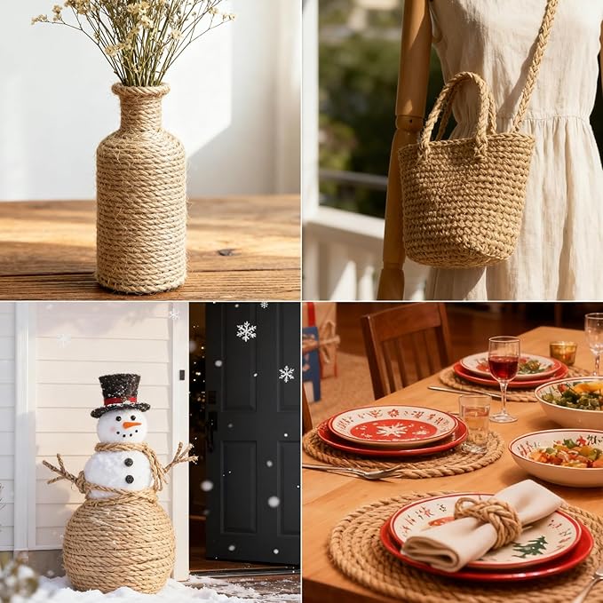 3mm 328 Feet Natural Jute Twine, for Crafts Gift, Craft Projects, Wrapping, Bundling, Packing, Holiday Packaging Twine, Gardening and More, Jute Rope to Use Around The House and Garden