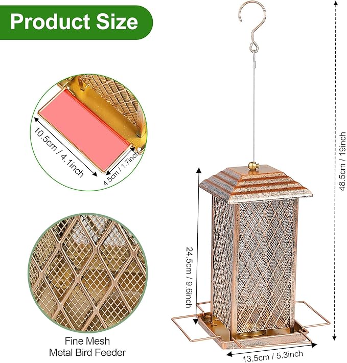 Bird Feeder for Outdoor, Heavy Duty Metal Wild Bird Feeders for Outside Hanging, Retro Lantern Shape Birdfeeder