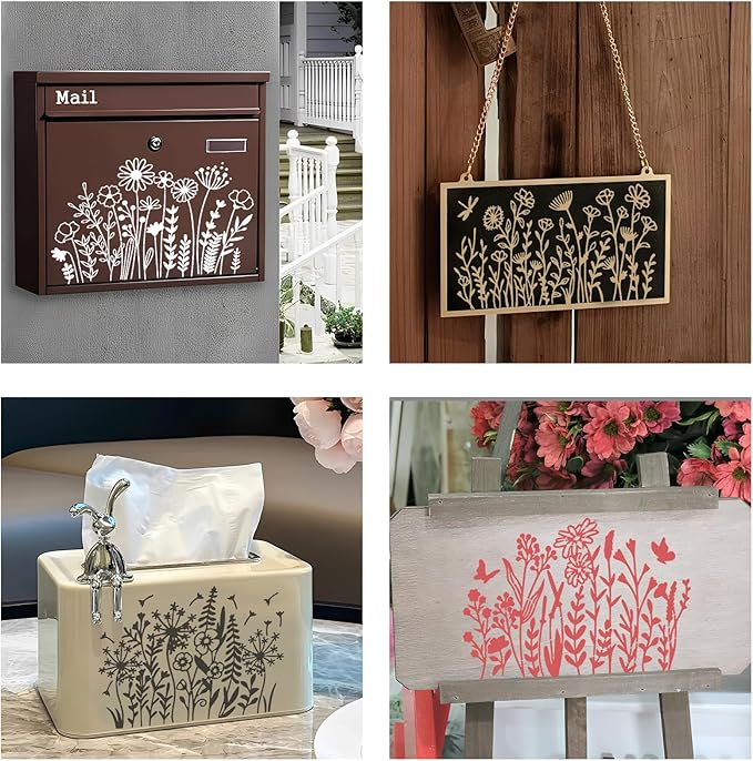 Flower Stencils for Painting, 14pcs Floral Stencils for Crafts Reusable, Drawing Templates On Wood Wall Canvas Fabrics Furniture DIY Home Decor Card Rock