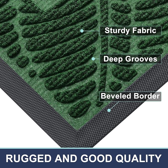 Smiry Welcome Mat Indoor Outdoor, All-Season Waterproof Front Door Mat, Sturdy Natural Rubber Doormat, Non-Slip, Easy Clean, Low Profile Dirt Trapper for Porch Patio Entrance, 35x23, Green