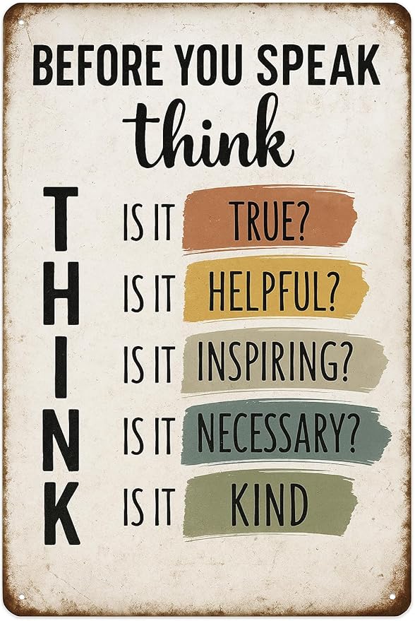 motivational wall decor for office-Before You Speak Think Metal Sign – Vintage Inspirational Quote Wall Decor for Classroom, Office, or Home – Motivational Gift for Teachers, Students, and Families (THINK-sign)