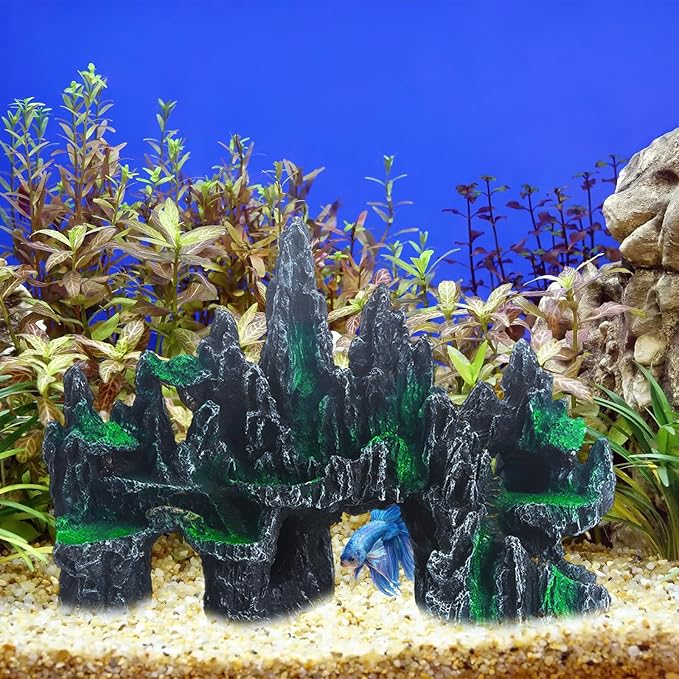 Saim Large Aquarium Rock Decorations, Mountain Ornament Fish Cave Bridge, Fish Tank Aquascape Model for Gold Fish, Betta Cichlids Hideaway Cave Hideout (12.09x3.94x8.58inch)