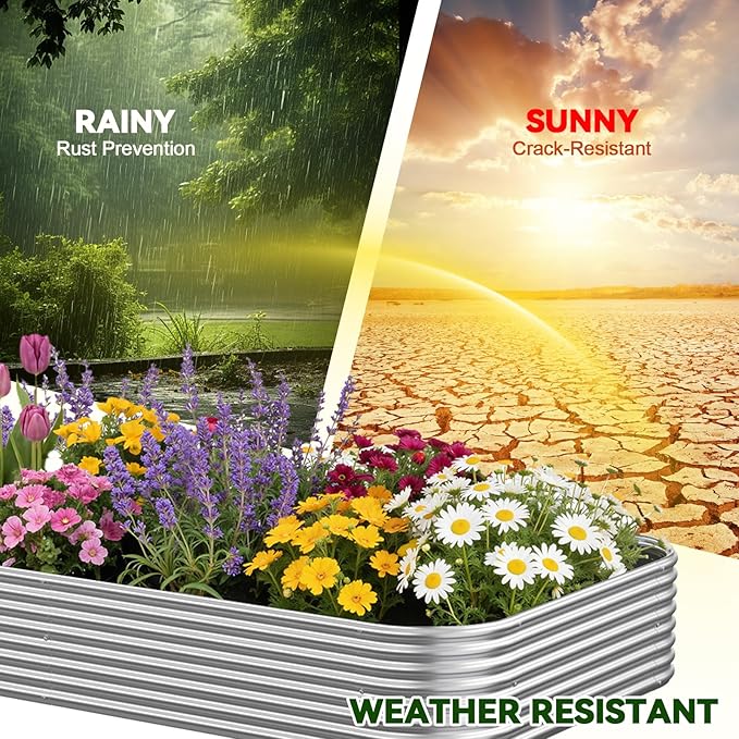 Raised Beds for Gardening, Corrugated Galvanized Steel Raised Garden Bed, Outdoor Metal Above Ground Garden Bed for Vegetables and Flowers-3x2FTx10Inch