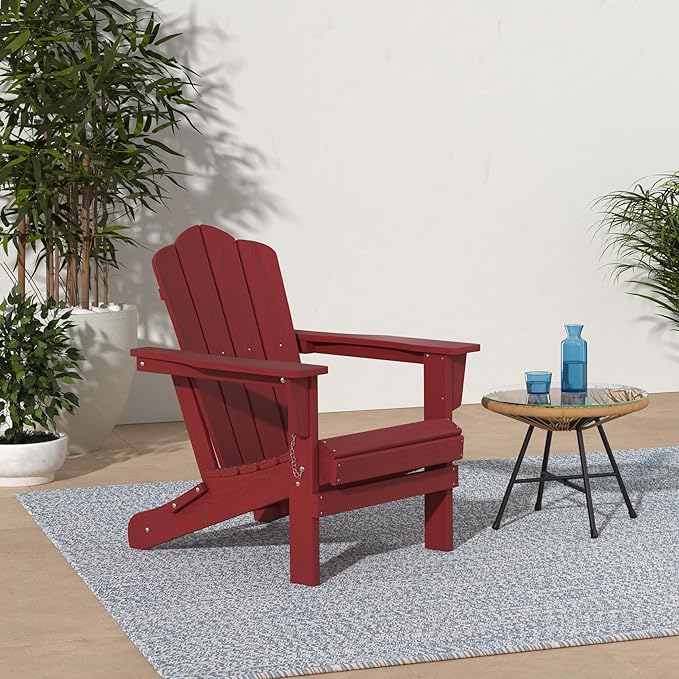 KINGYES Folding Adirondack Chair Set of 2, HDPE Adirondack Chair for Adult, Red