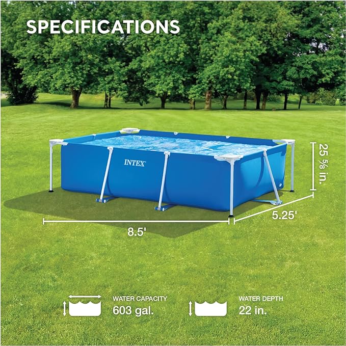 Intex Above-Ground Swimming Pool, Rectangular Frame 8.5ft x 26in, Ages 6 and Up