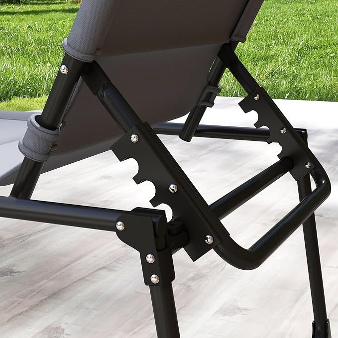 Outsunny 2 Pieces Outdoor Lounge Chair, Adjustable Backrest Folding Chaise Lounge, Cushioned Tanning Chair with Sunshade Roof & Pillow Headrest for Beach, Camping, Hiking, Gray