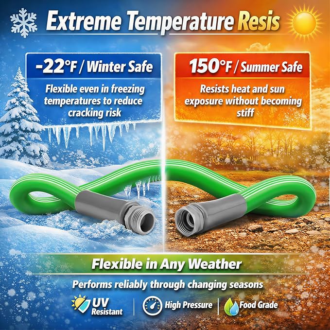 Garden Hose 100 FT, Flexible Rubber Hybrid Water Hose 5/8 Inch, Food-Grade Inner Layer, Kink-Resistant, Lightweight Outdoor Hose for Large Yard